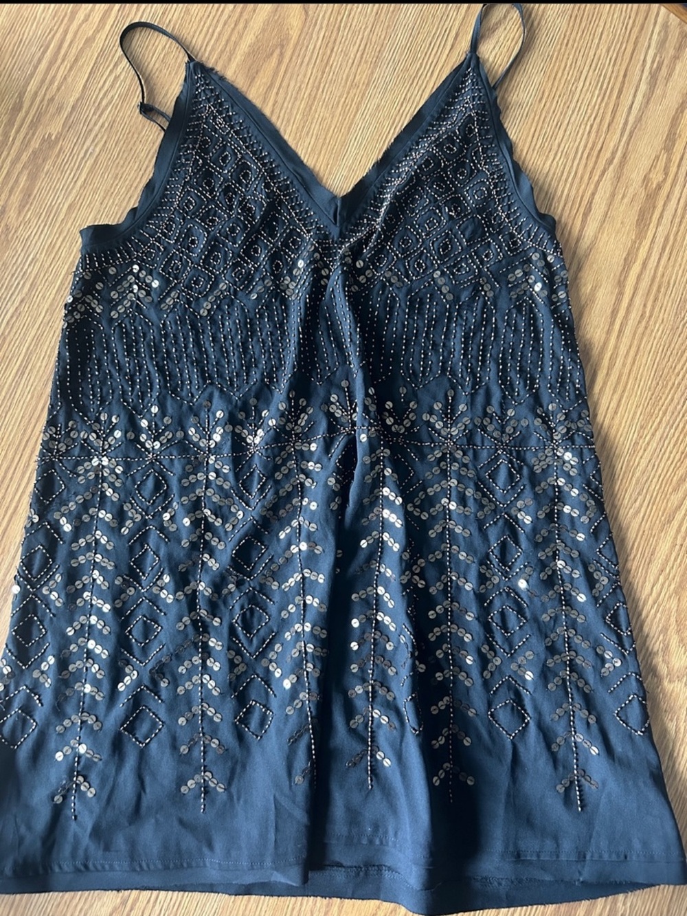 Free People Black Mini Beaded V-Neck Women’s Shift Dress